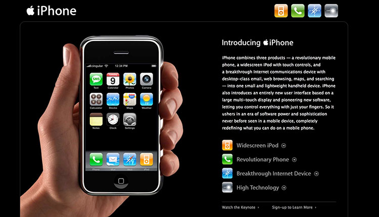 سایت اپل در زمان رونمایی اولین آیفون