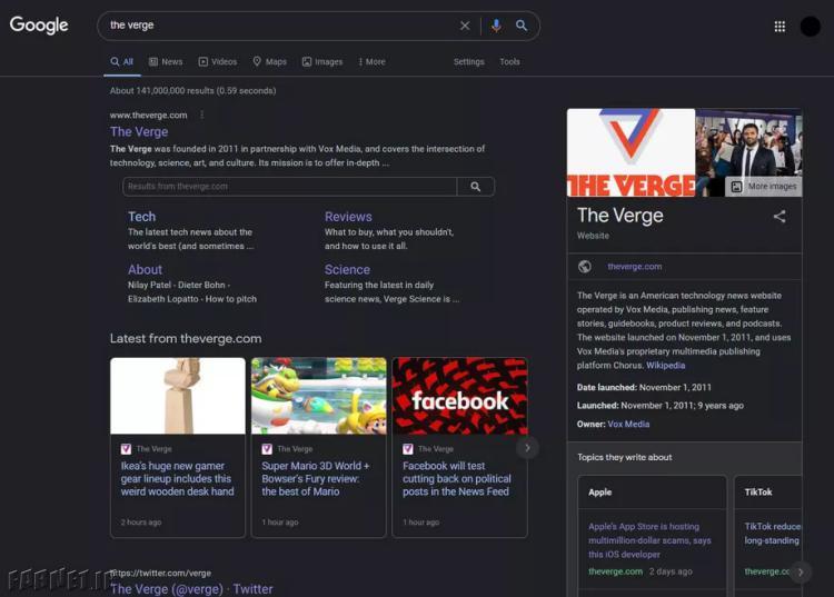 حالت تیره (Dark Mode) گوگل
