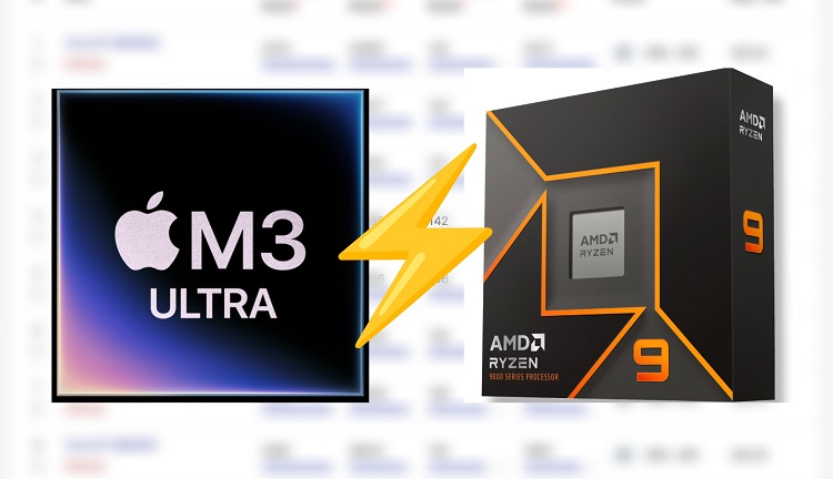 قدرت‌نمایی تراشه M3 Ultra اپل در برابر AMD Ryzen 9 9950X و Core Ultra 9 285K اینتل