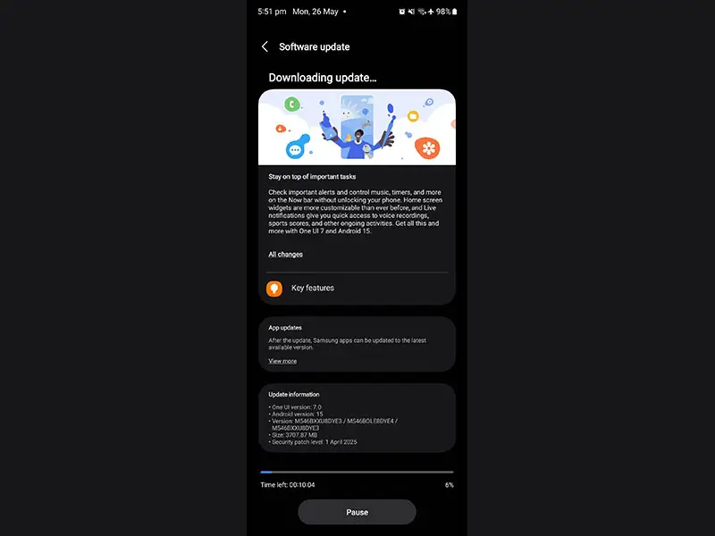جزئیات آپدیت One UI 7 برپایه اندروید 15 برای گلکسی M54 سامسونگ