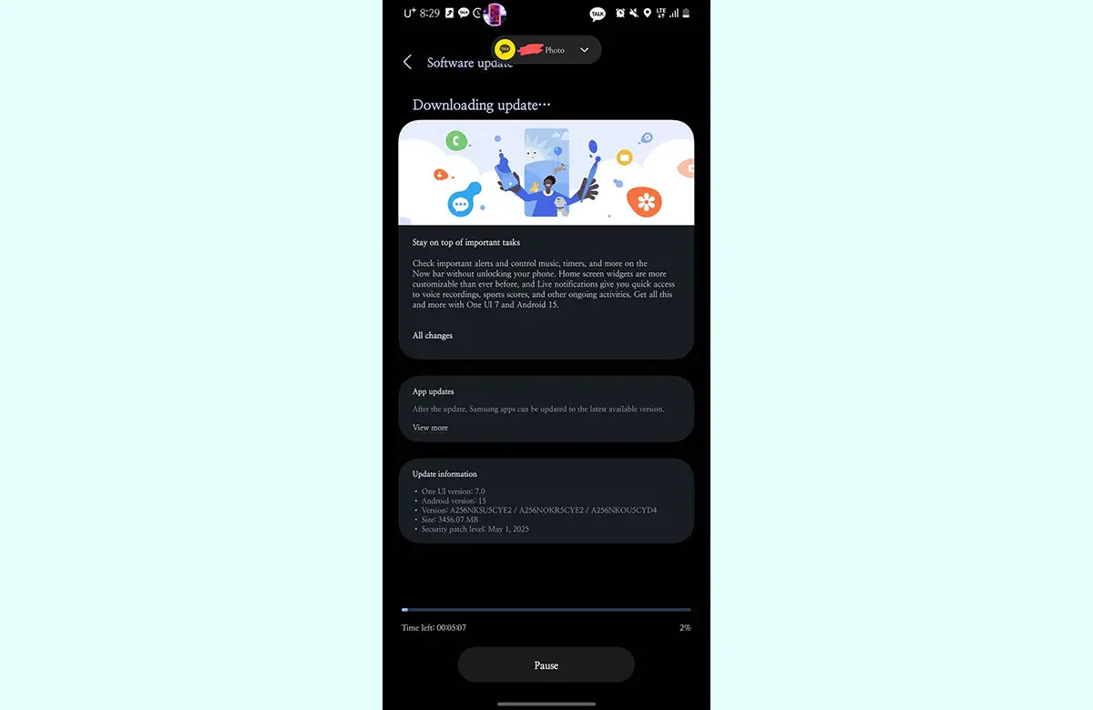 آپدیت One UI 7 برپایه اندروید 15 برای گلکسی A25 سامسونگ