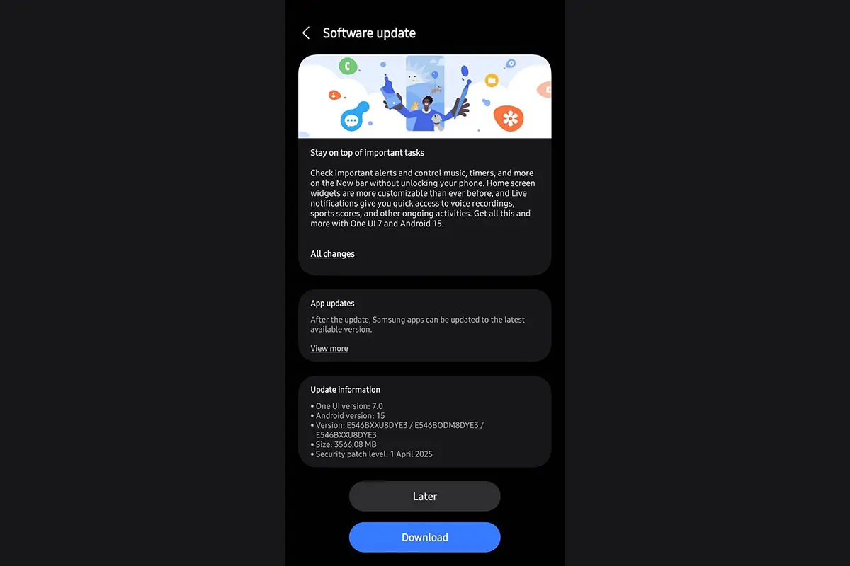 آپدیت One UI 7 برپایه اندروید 15 برای گلکسی F54 سامسونگ