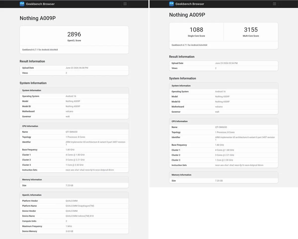 Nothing Phone (4b) در Geekbench