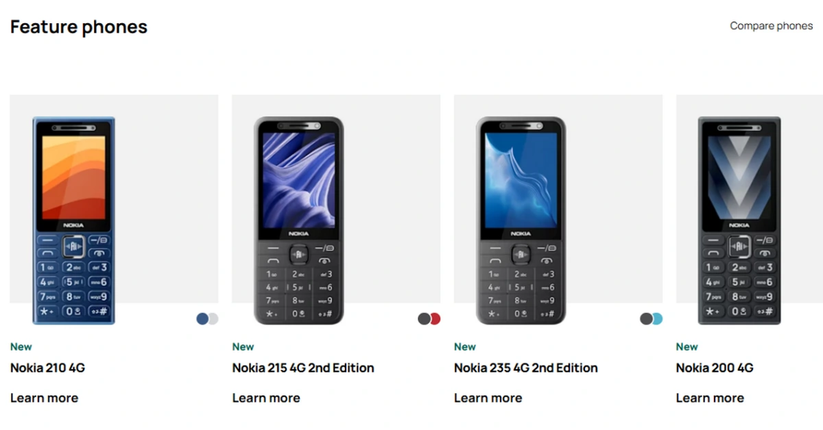 چهار گوشی ساده HMD شامل Nokia 210 4G و Nokia 235 4G نسخه دوم، Nokia 215 4G نسخه دوم و Nokia 200 4G